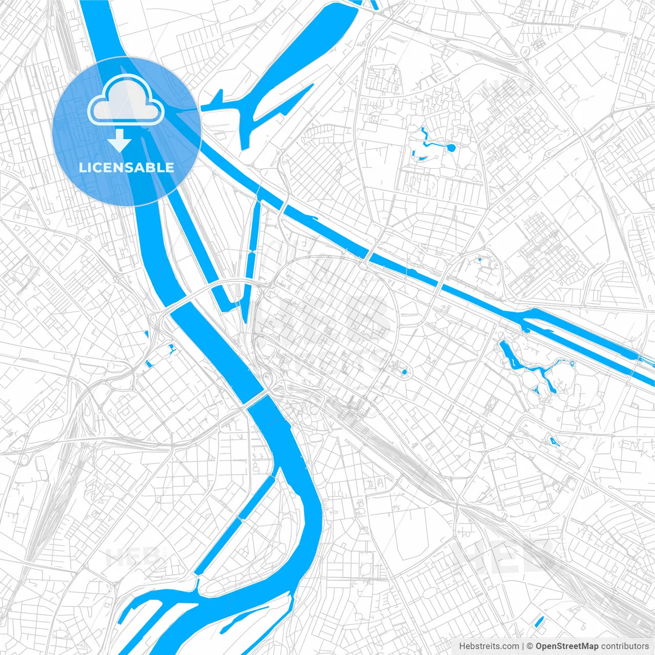 Mannheim, Germany bright two-toned vector map
