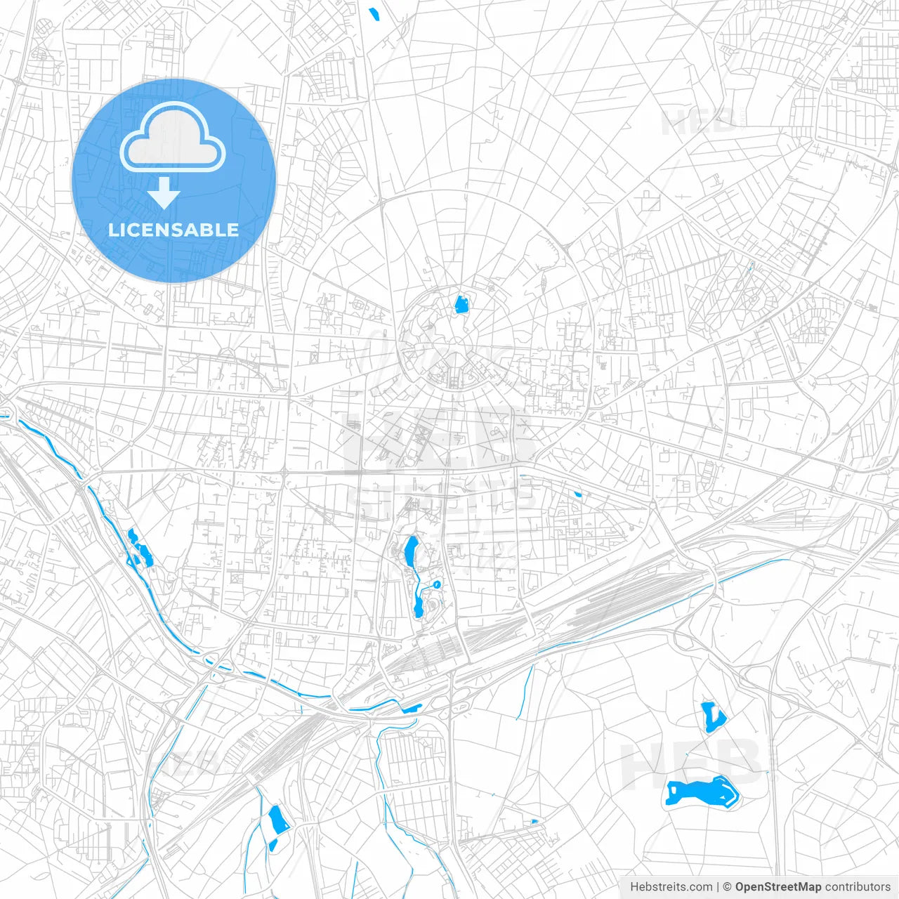 Karlsruhe, Germany bright two-toned vector map