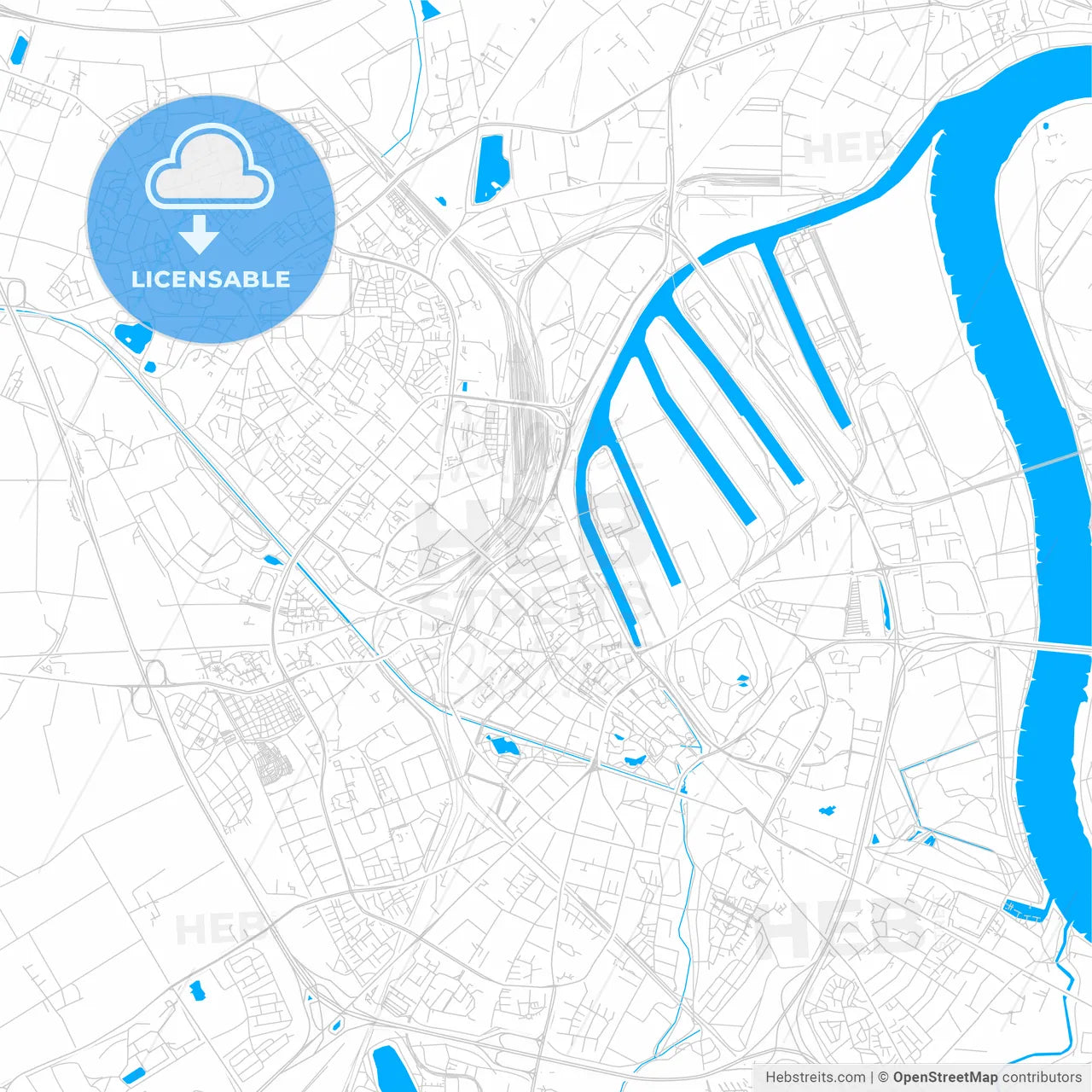 Neuss, Germany bright two-toned vector map