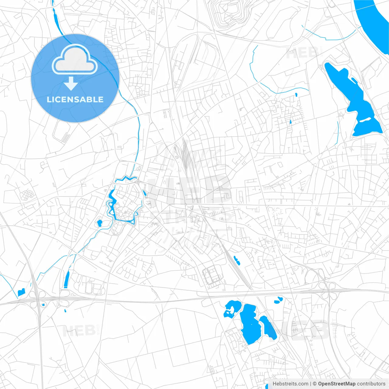 Moers, Germany bright two-toned vector map