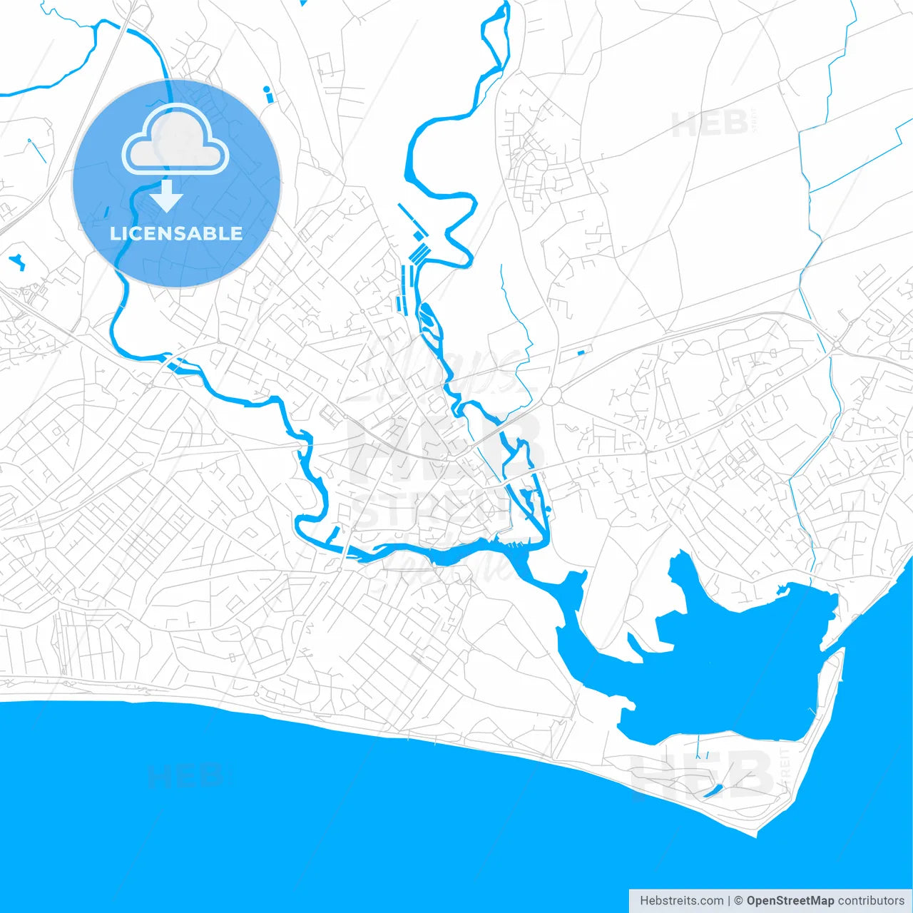 Christchurch, England bright two-toned vector map