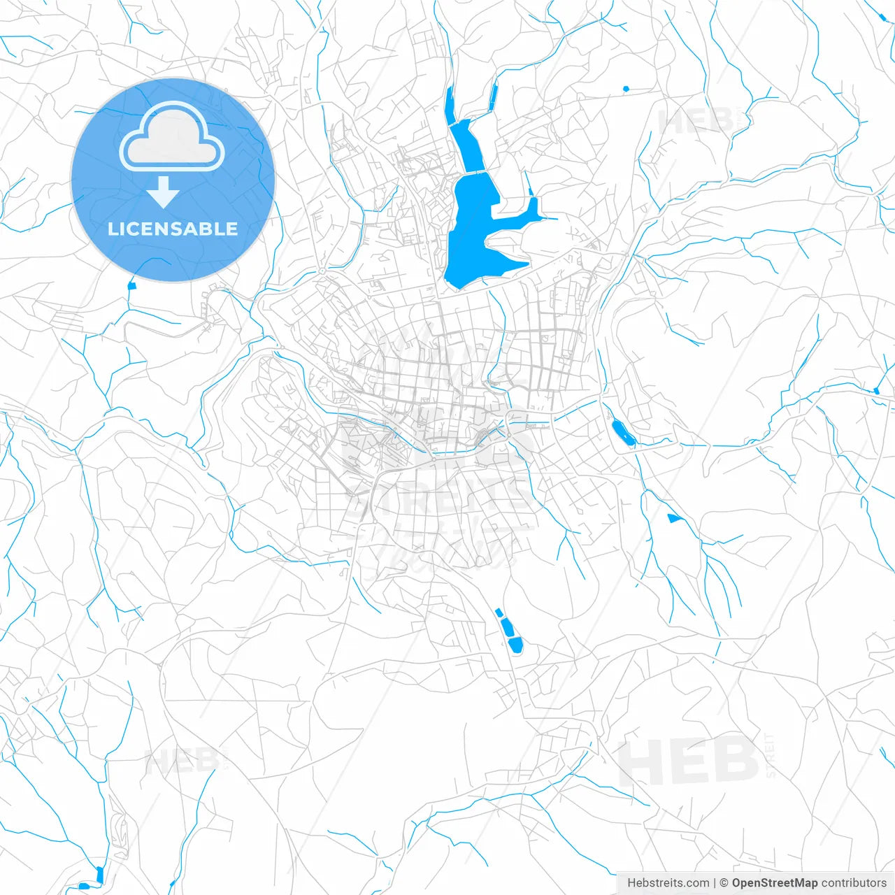 Jablonec nad Nisou, Czechia bright two-toned vector map