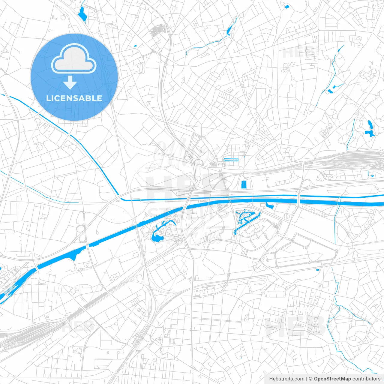 Oberhausen, Germany bright two-toned vector map