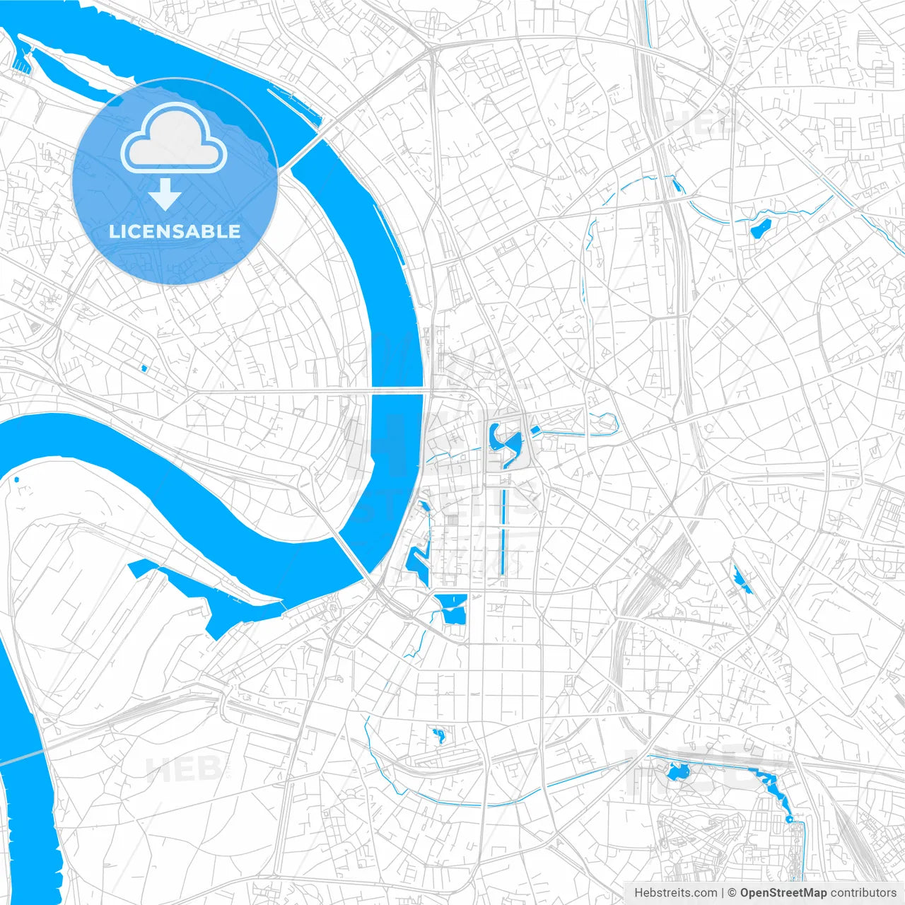 Dusseldorf, Germany bright two-toned vector map