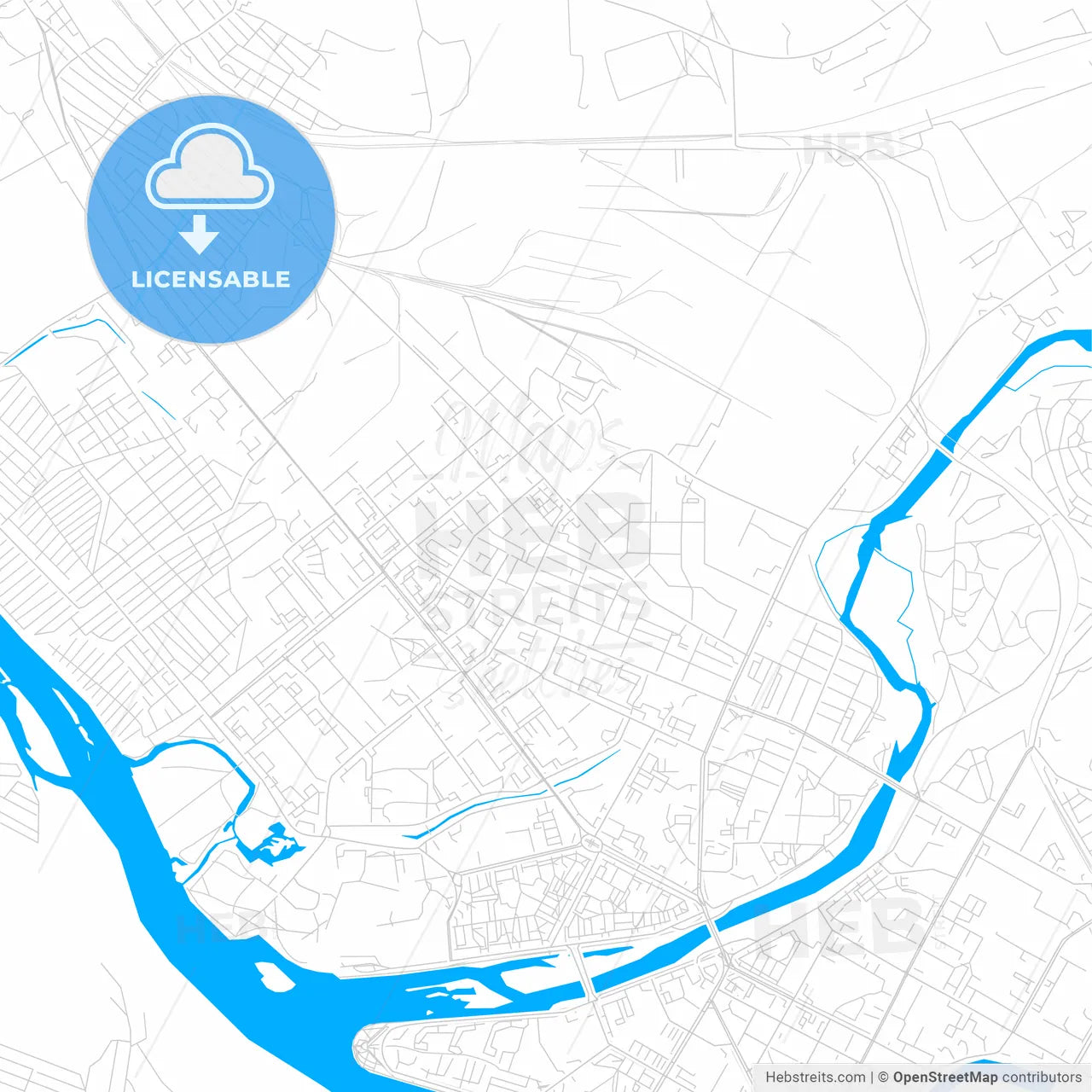 Oskemen, Kazakhstan bright two-toned vector map