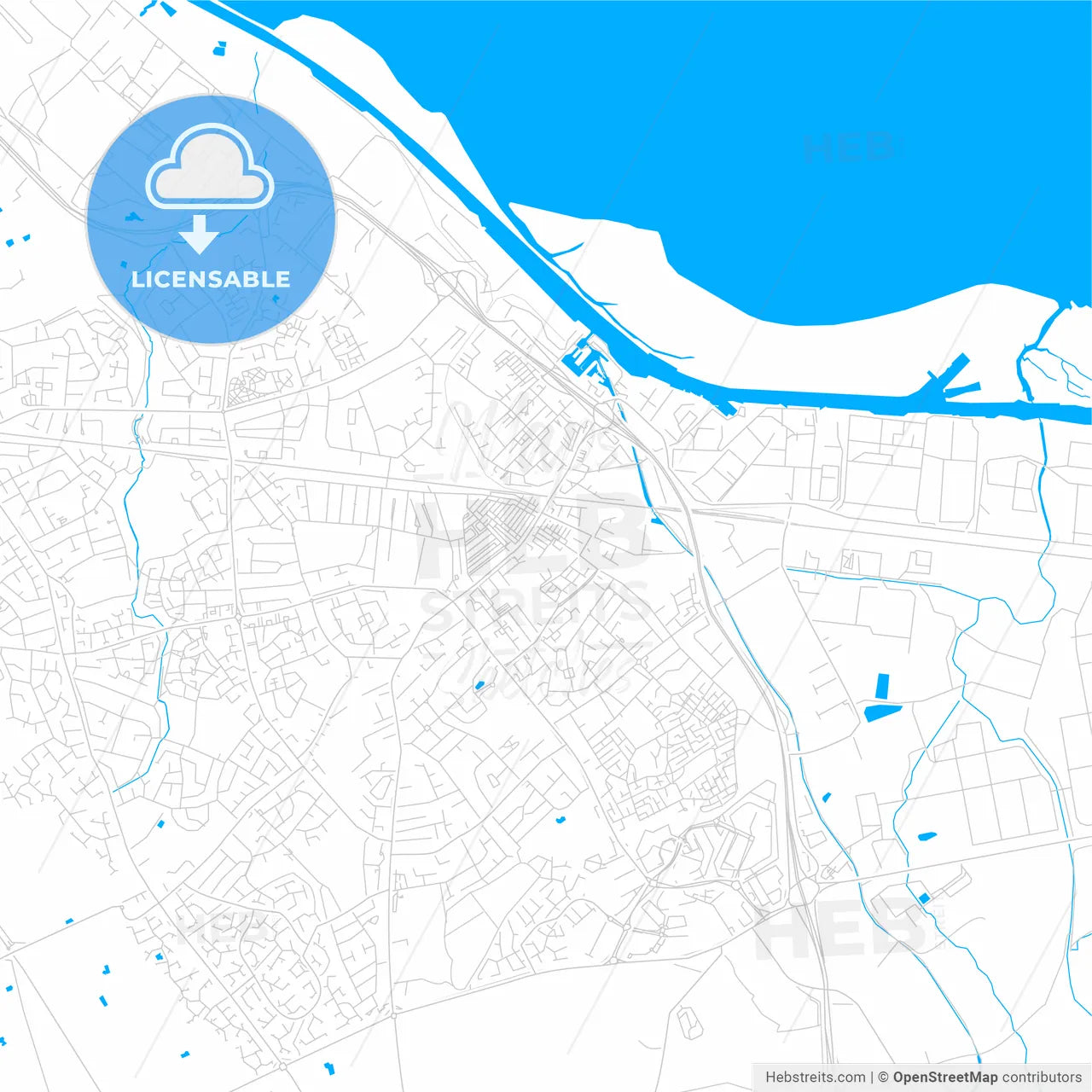 Ellesmere Port, England bright two-toned vector map