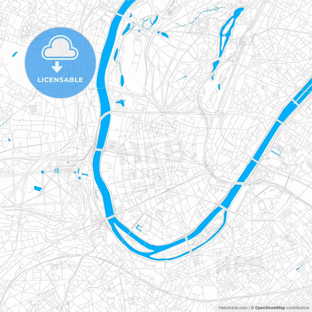 Boulogne-Billancourt, France bright two-toned vector map