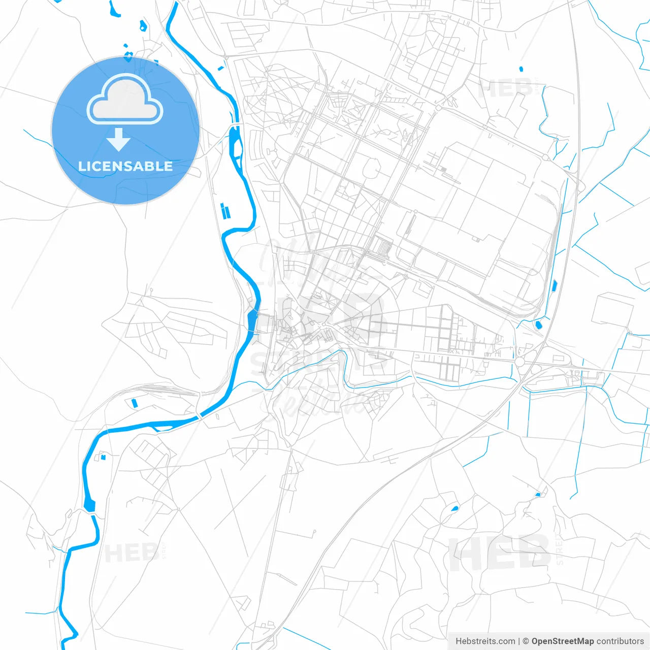 Mladá Boleslav, Czechia bright two-toned vector map