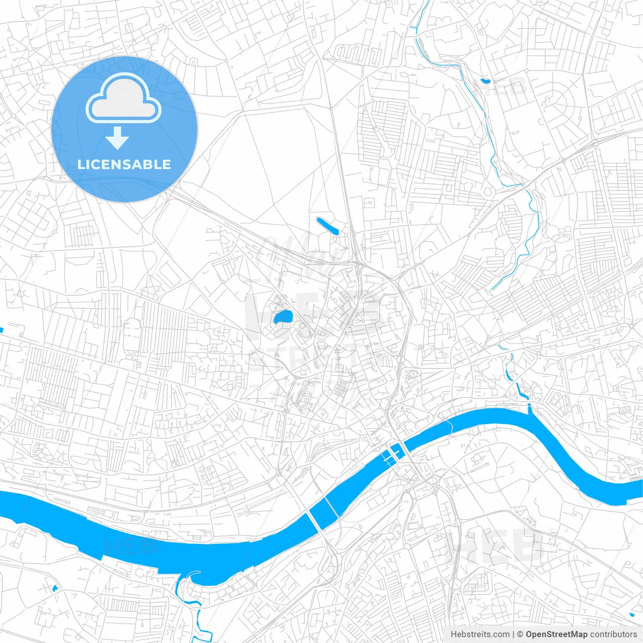 Newcastle upon Tyne, England bright two-toned vector map
