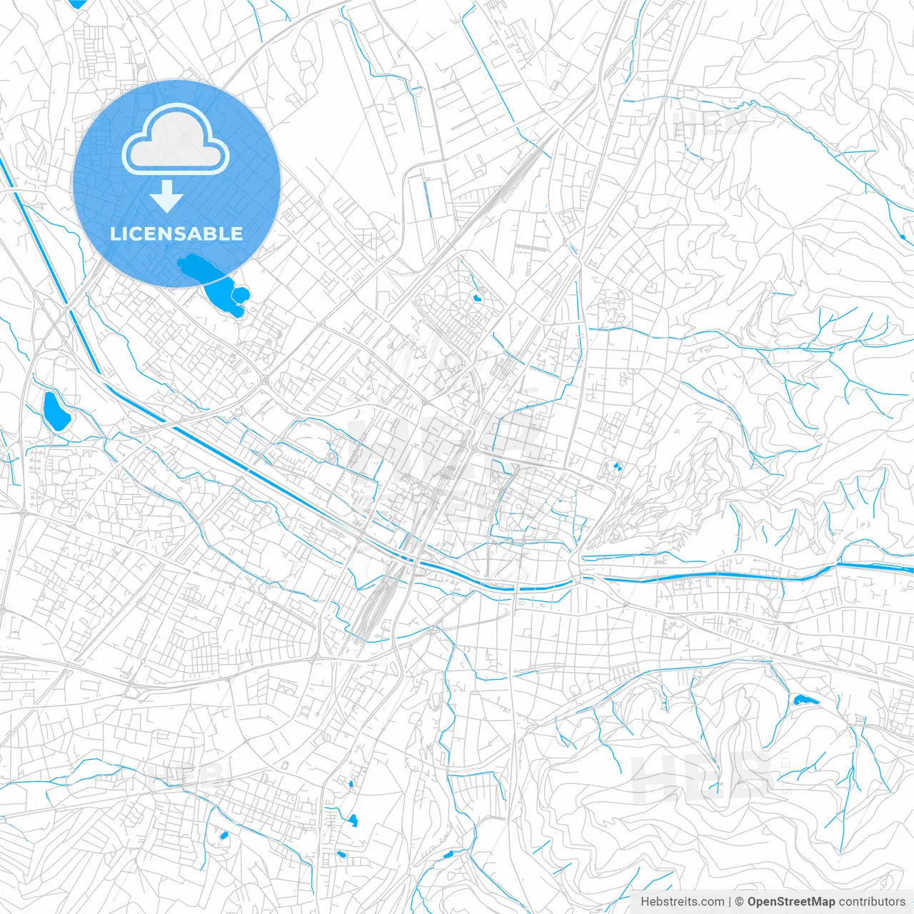 Freiburg im Breisgau, Germany bright two-toned vector map