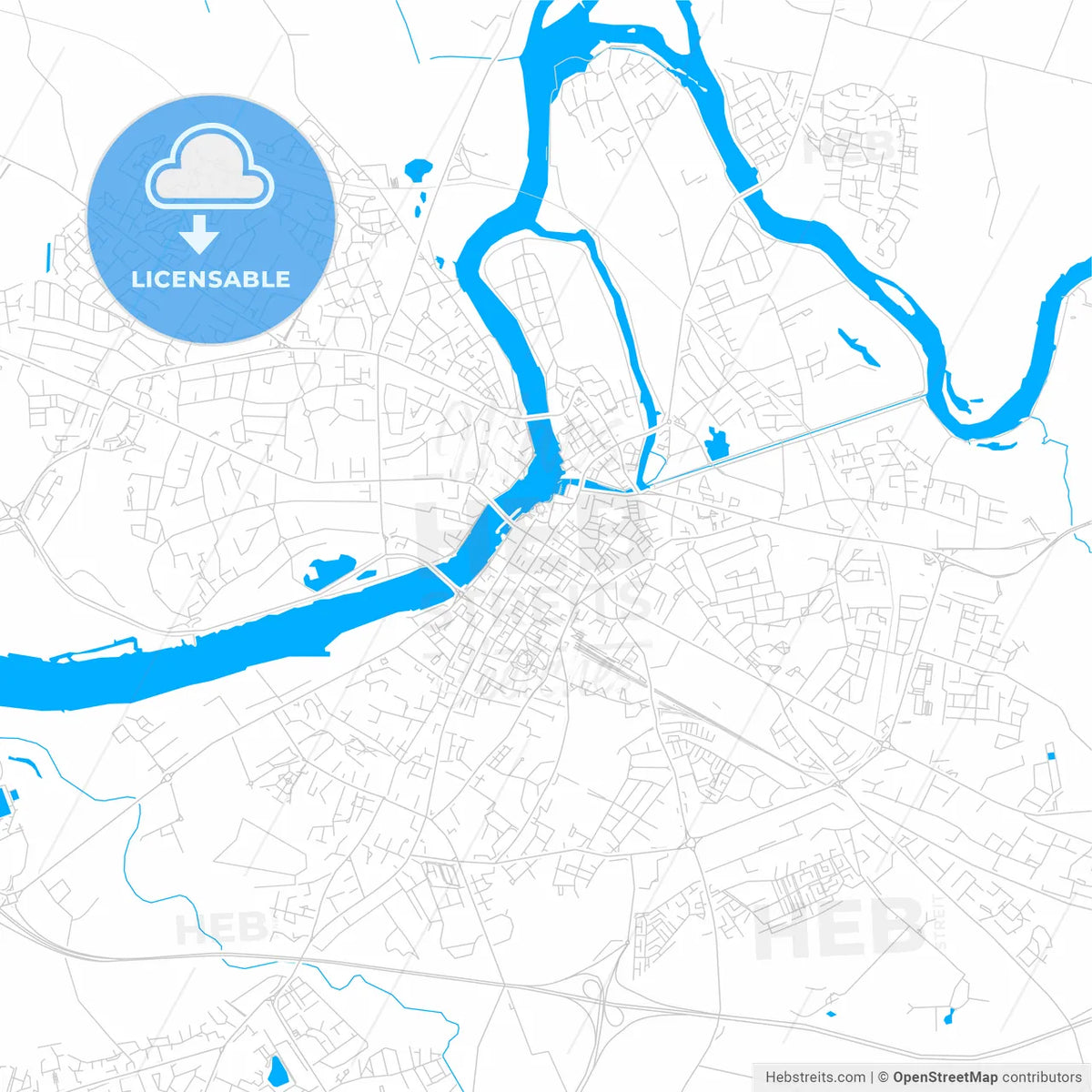Limerick Cartoon Map Limerick, Ireland Bright Two-Toned Vector Map – HEBSTREITS