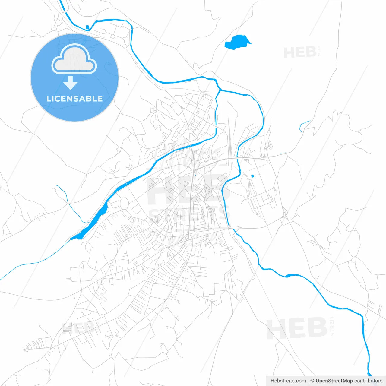 Mitrovicë / Kosovska Mitrovica, Kosovo bright two-toned vector map