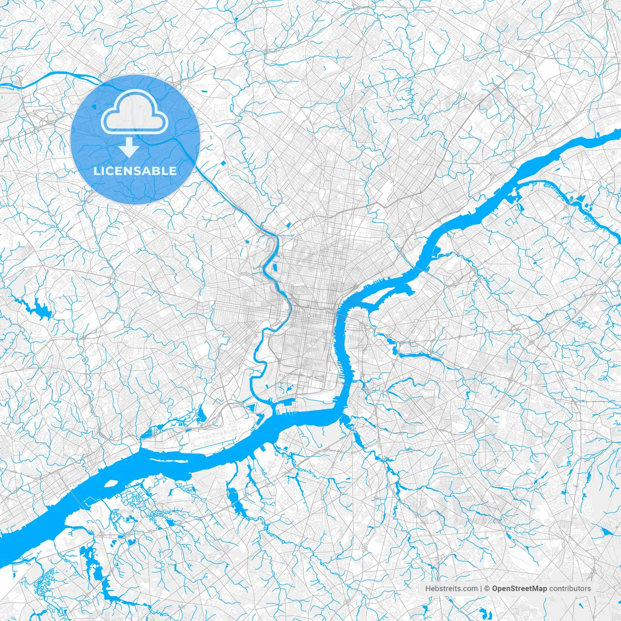 Rich detailed vector map of Philadelphia, Pennsylvania, U.S.A.