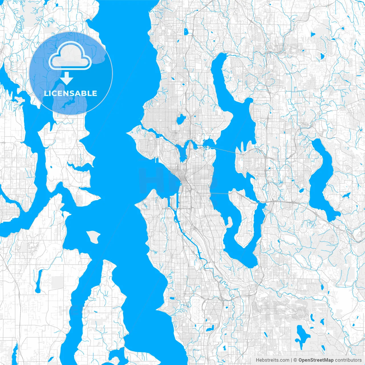 Rich detailed vector map of Seattle, Washington, U.S.A.