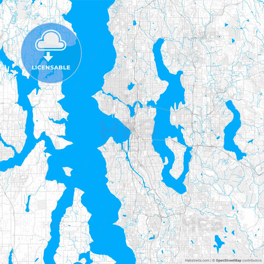 Rich detailed vector map of Seattle, Washington, U.S.A.