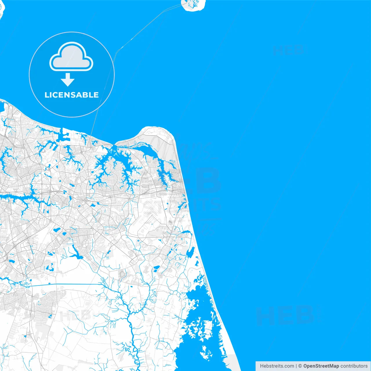 Rich detailed vector map of Virginia Beach, Virginia, U.S.A.