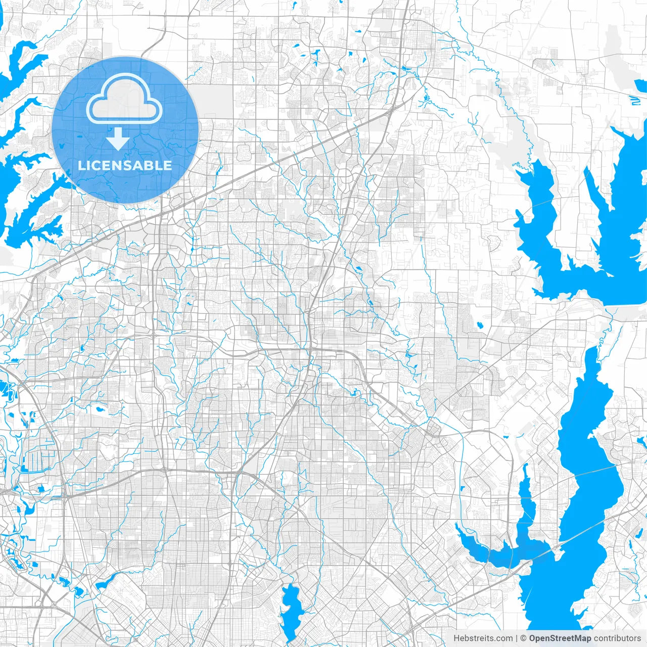 Rich detailed vector map of Plano, Texas, U.S.A.