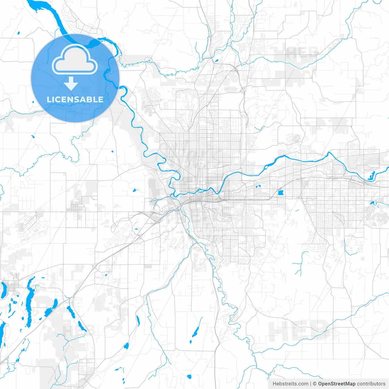 Rich detailed vector map of Spokane, Washington, U.S.A.