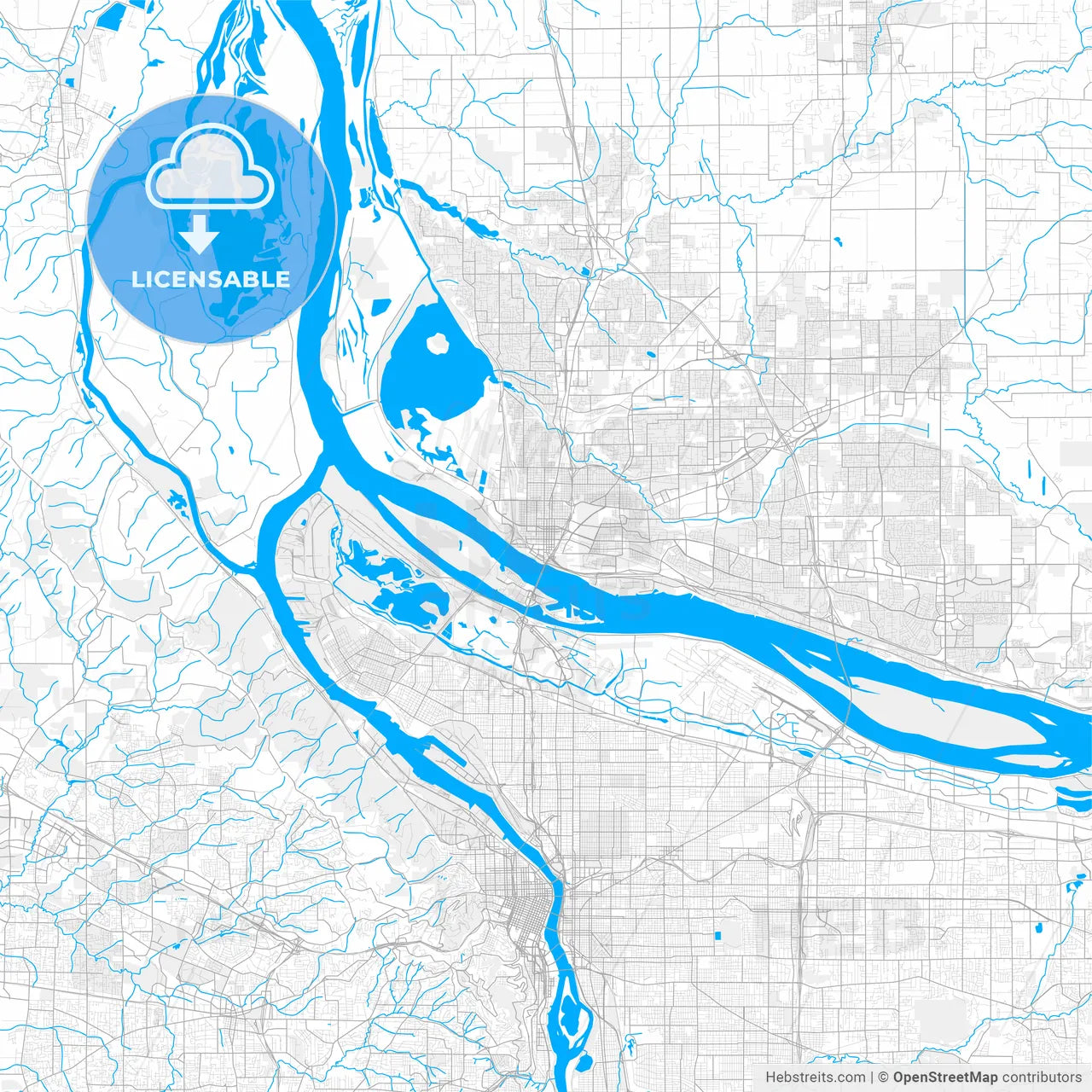 Rich detailed vector map of Vancouver, Washington, USA