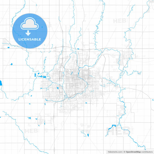 Rich detailed vector map of Sioux Falls, South Dakota, USA