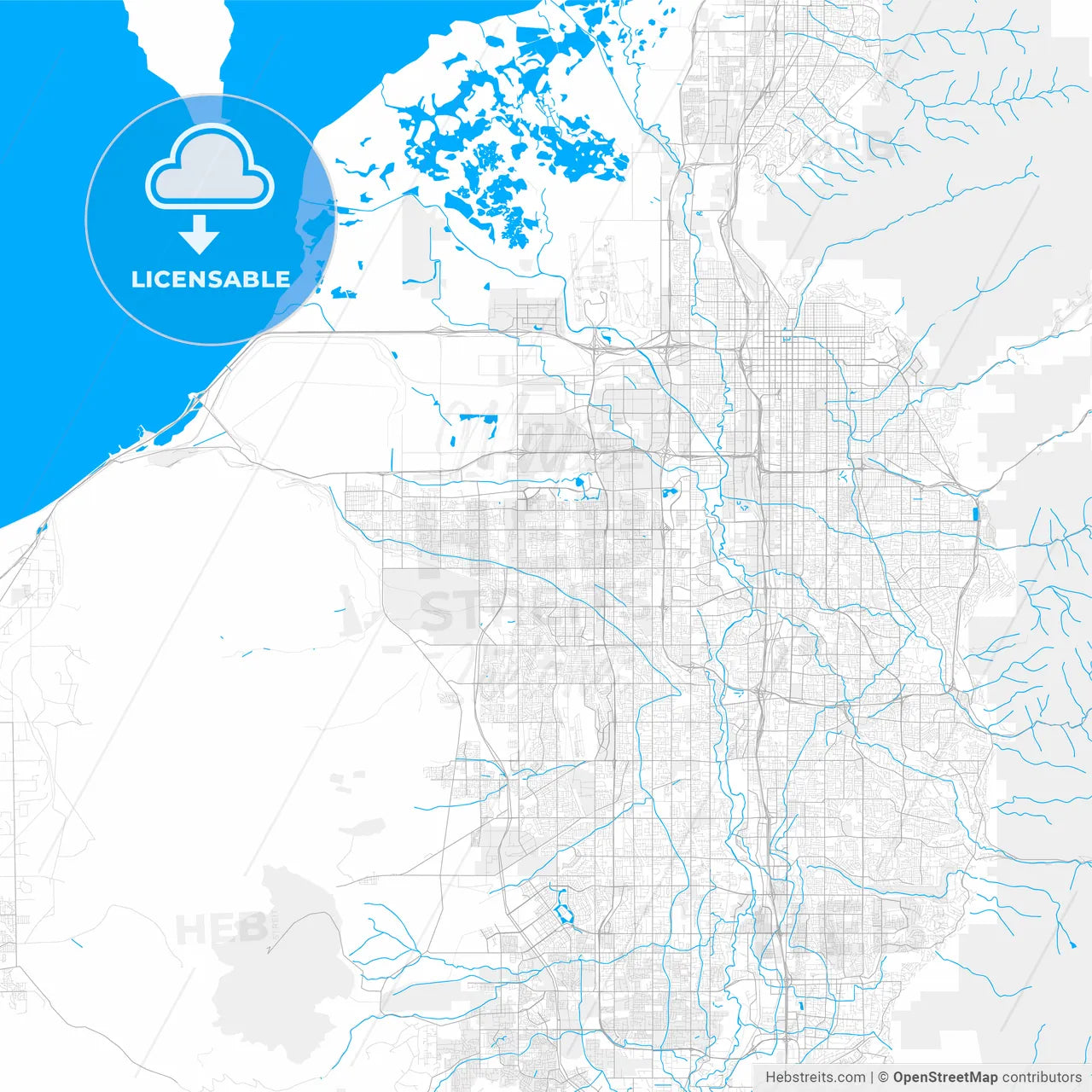 Rich detailed vector map of West Valley City, Utah, USA