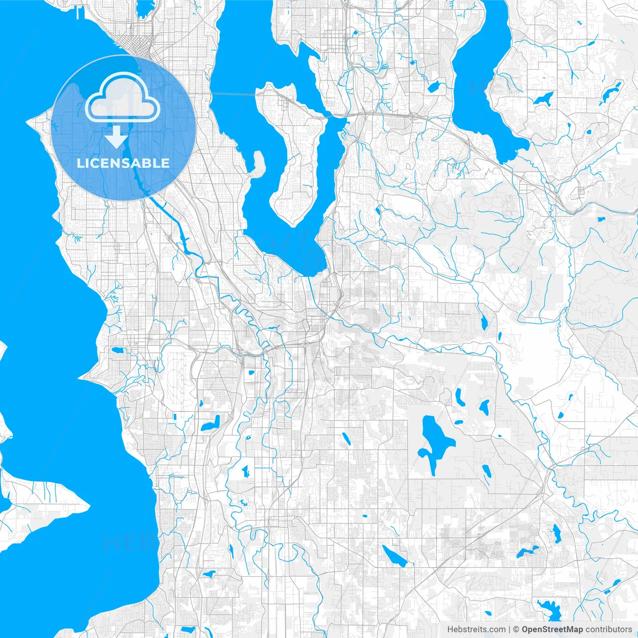 Rich detailed vector map of Renton, Washington, USA