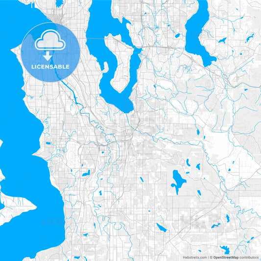 Rich detailed vector map of Renton, Washington, USA