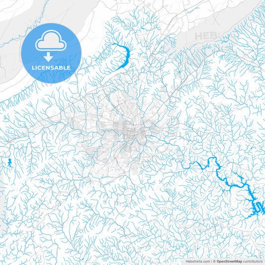 Rich detailed vector map of Roanoke, Virginia, USA