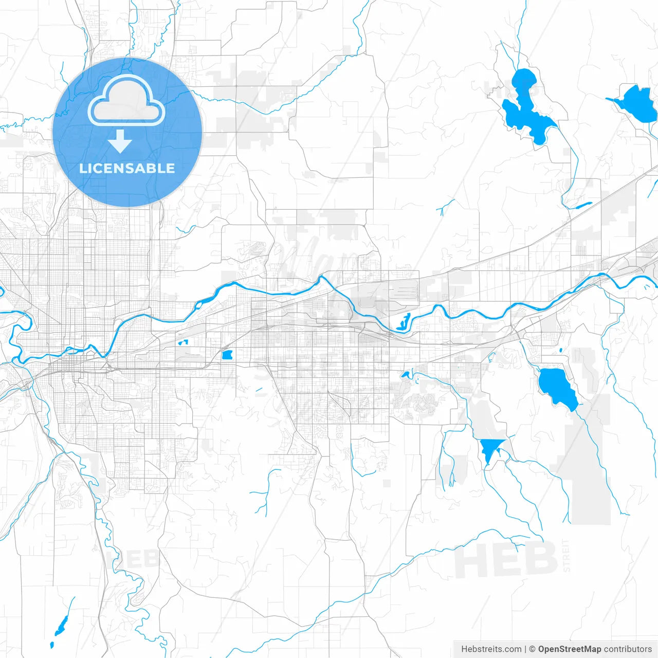Rich detailed vector map of Spokane Valley, Washington, USA