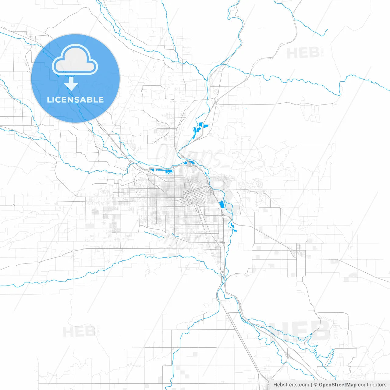 Rich detailed vector map of Yakima, Washington, USA