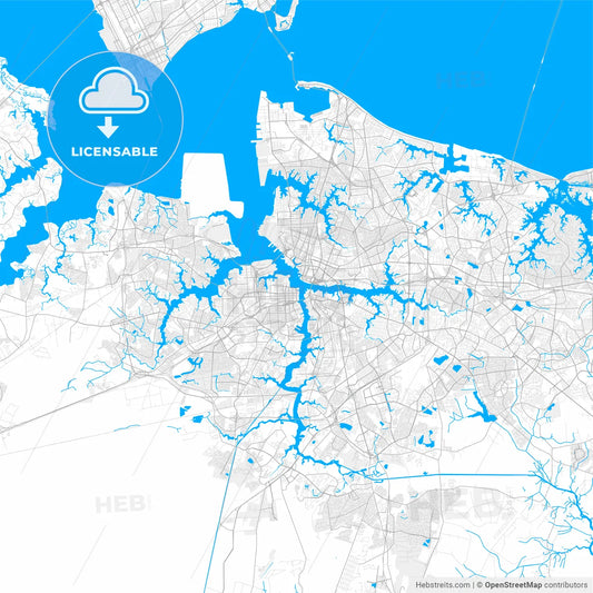 Rich detailed vector map of Portsmouth, Virginia, USA