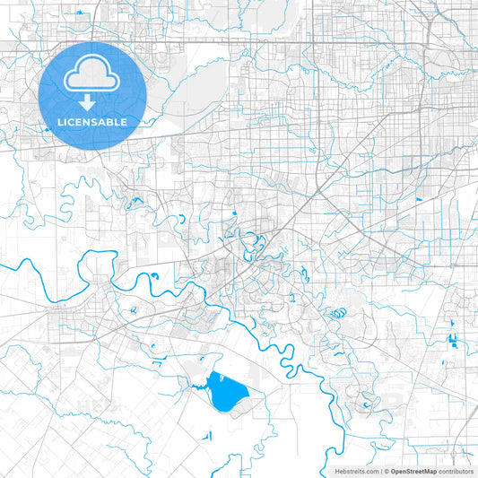 Rich detailed vector map of Sugar Land, Texas, USA