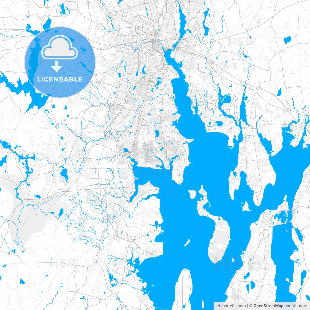 Rich detailed vector map of Warwick, Rhode Island, USA