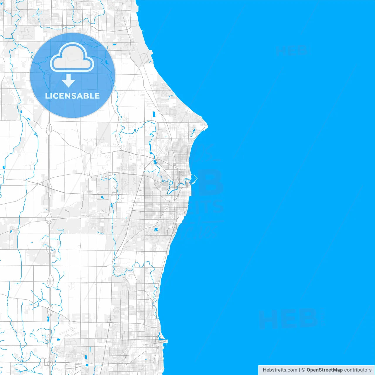 Rich detailed vector map of Racine, Wisconsin, USA
