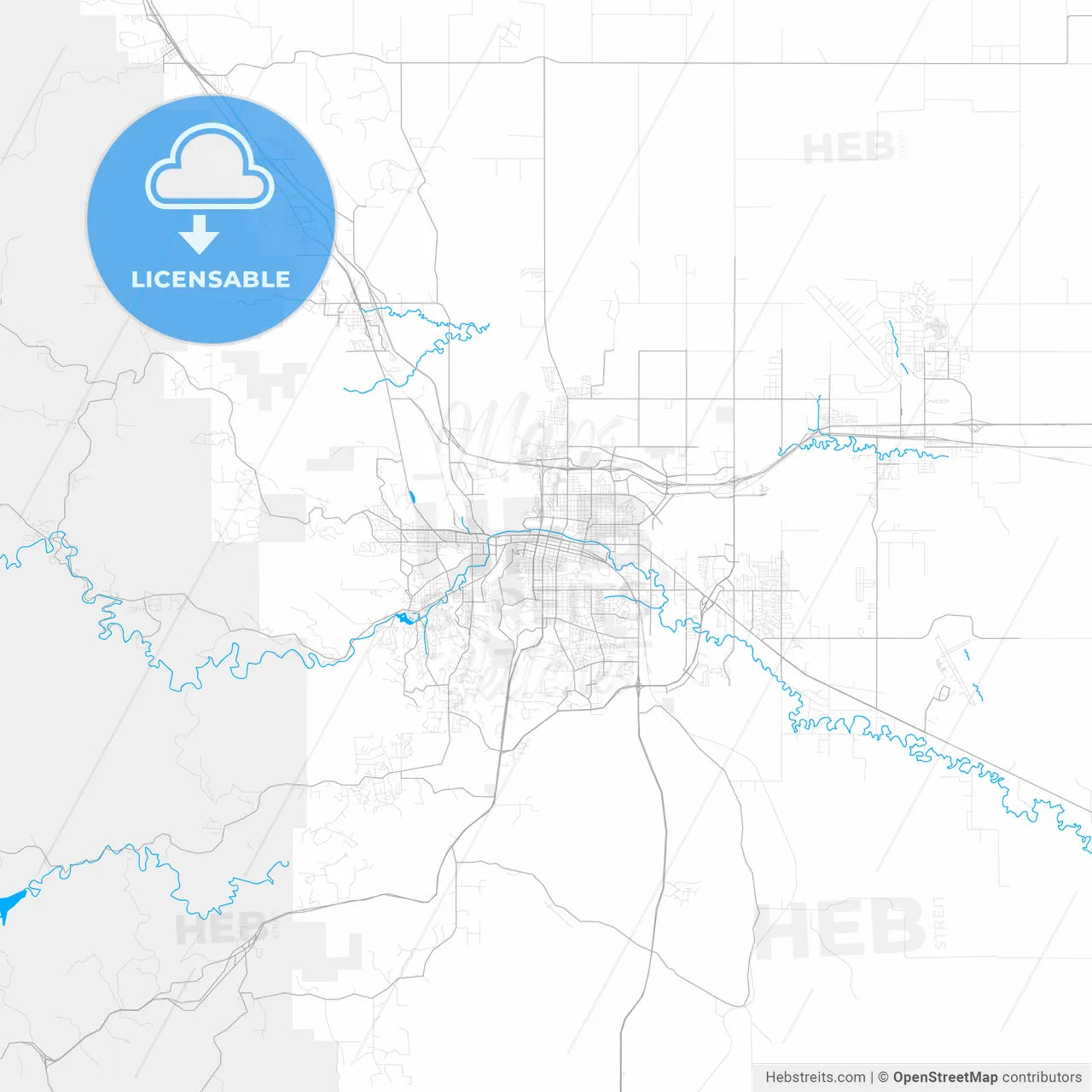 Rich detailed vector map of Rapid City, South Dakota, USA