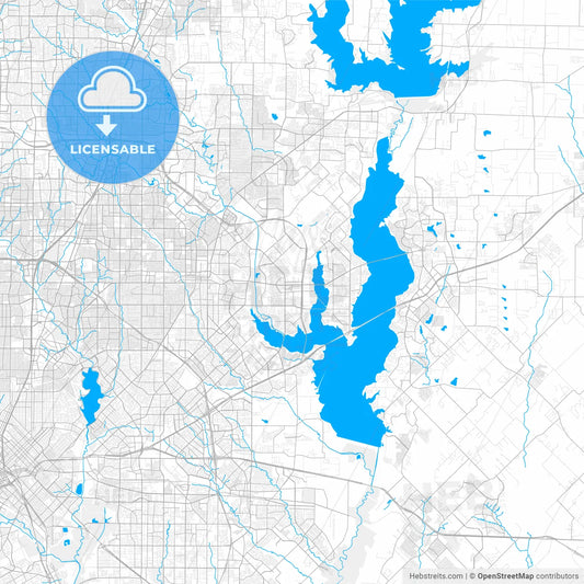 Rich detailed vector map of Rowlett, Texas, USA