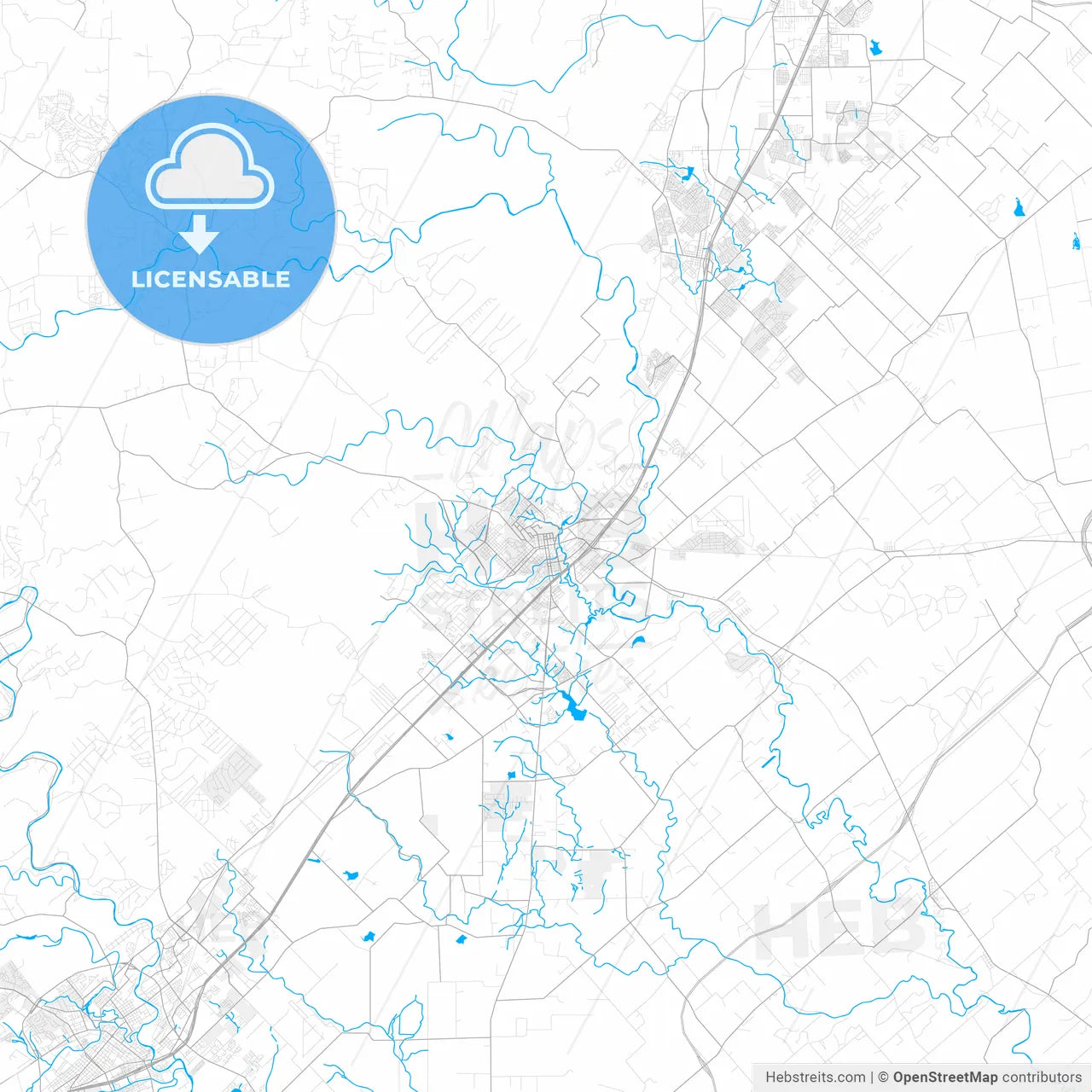 Rich detailed vector map of San Marcos, Texas, USA