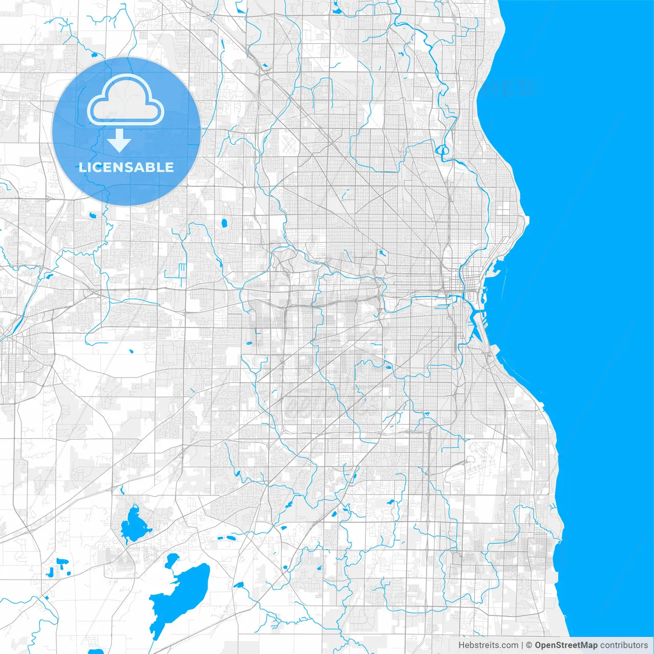 Rich detailed vector map of West Allis, Wisconsin, USA