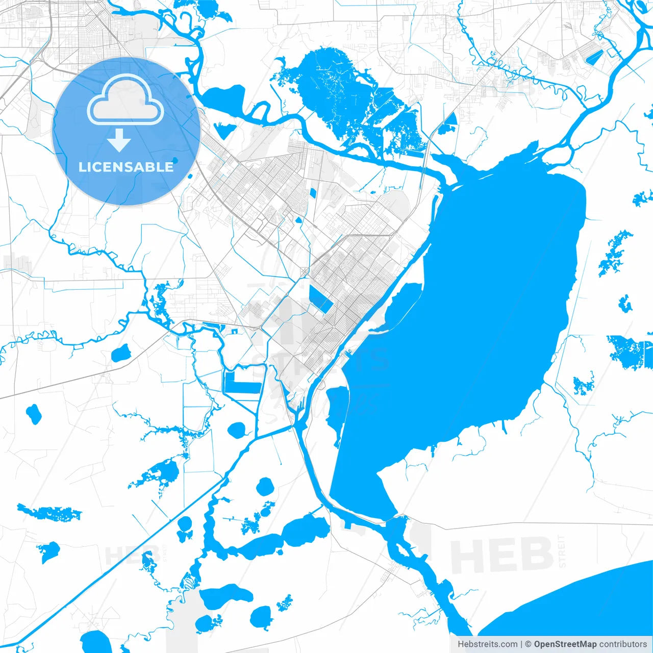 Rich detailed vector map of Port Arthur, Texas, USA