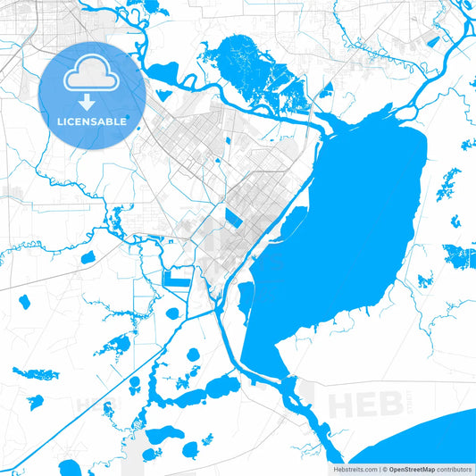 Rich detailed vector map of Port Arthur, Texas, USA