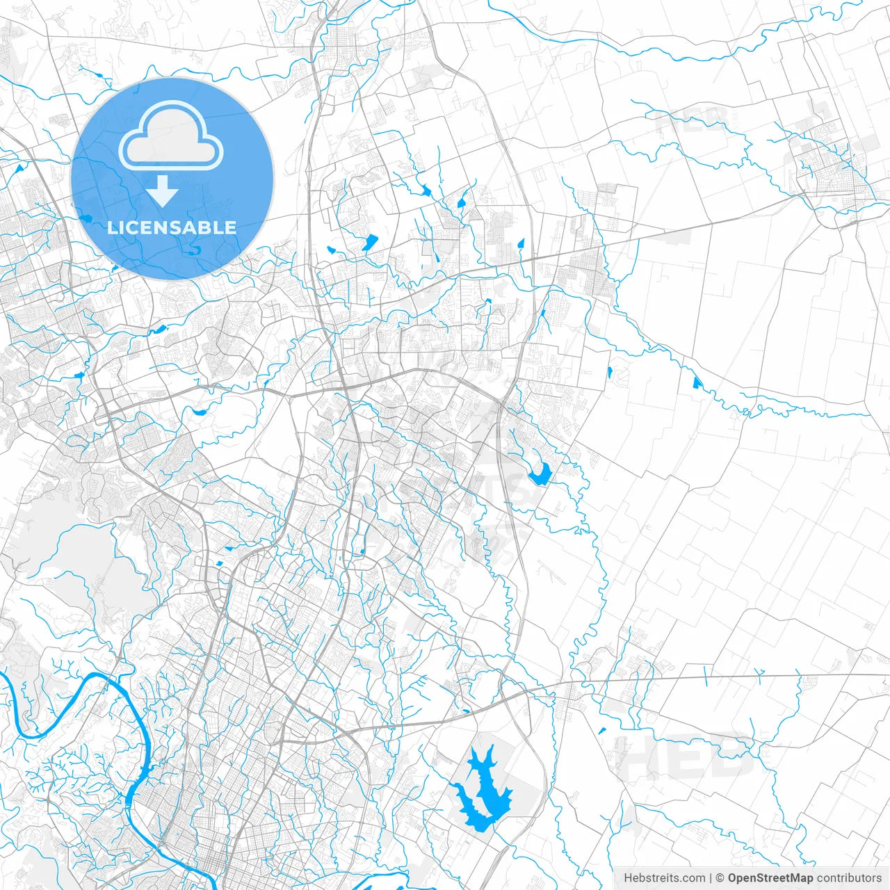 Rich detailed vector map of Pflugerville, Texas, USA