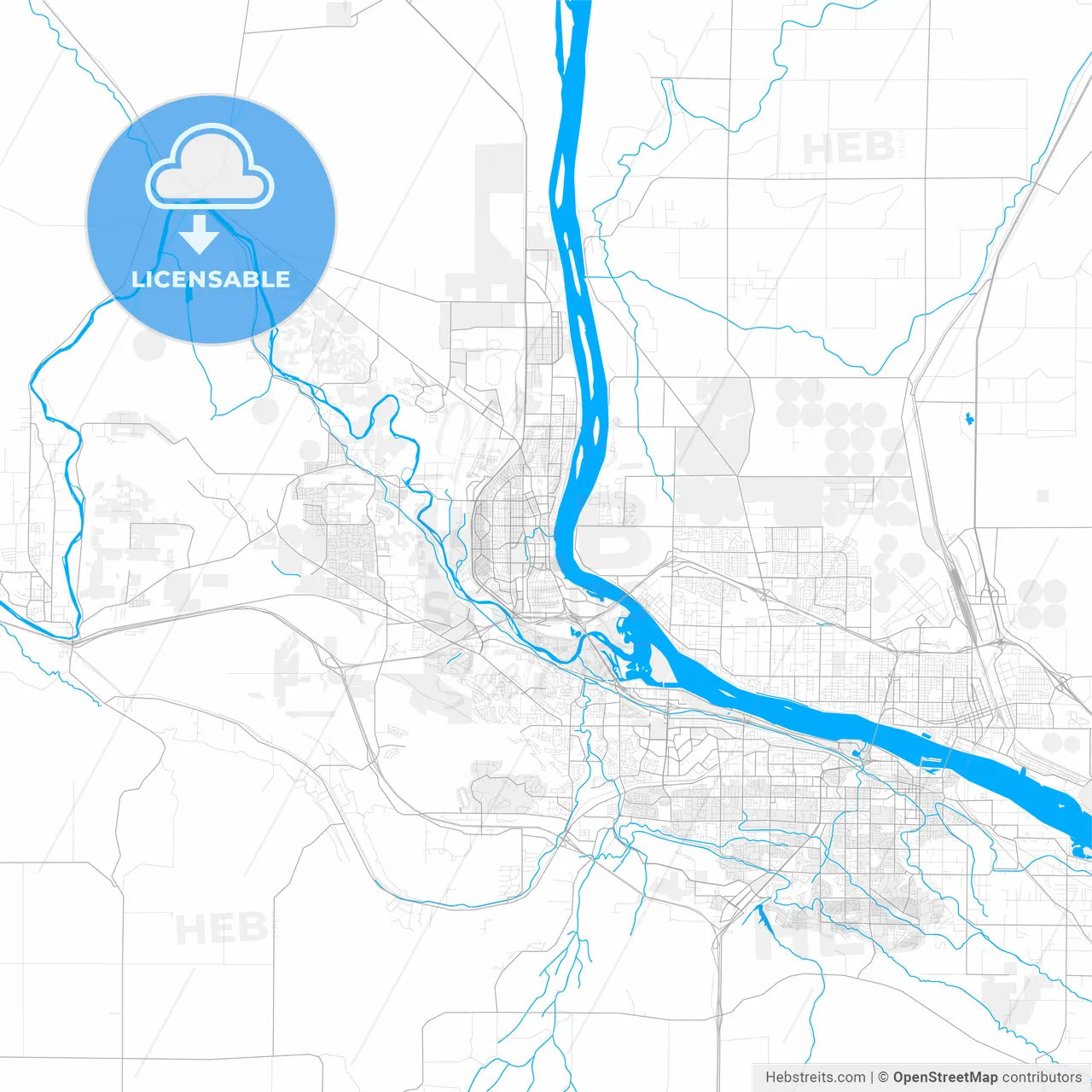 Rich detailed vector map of Richland, Washington, USA