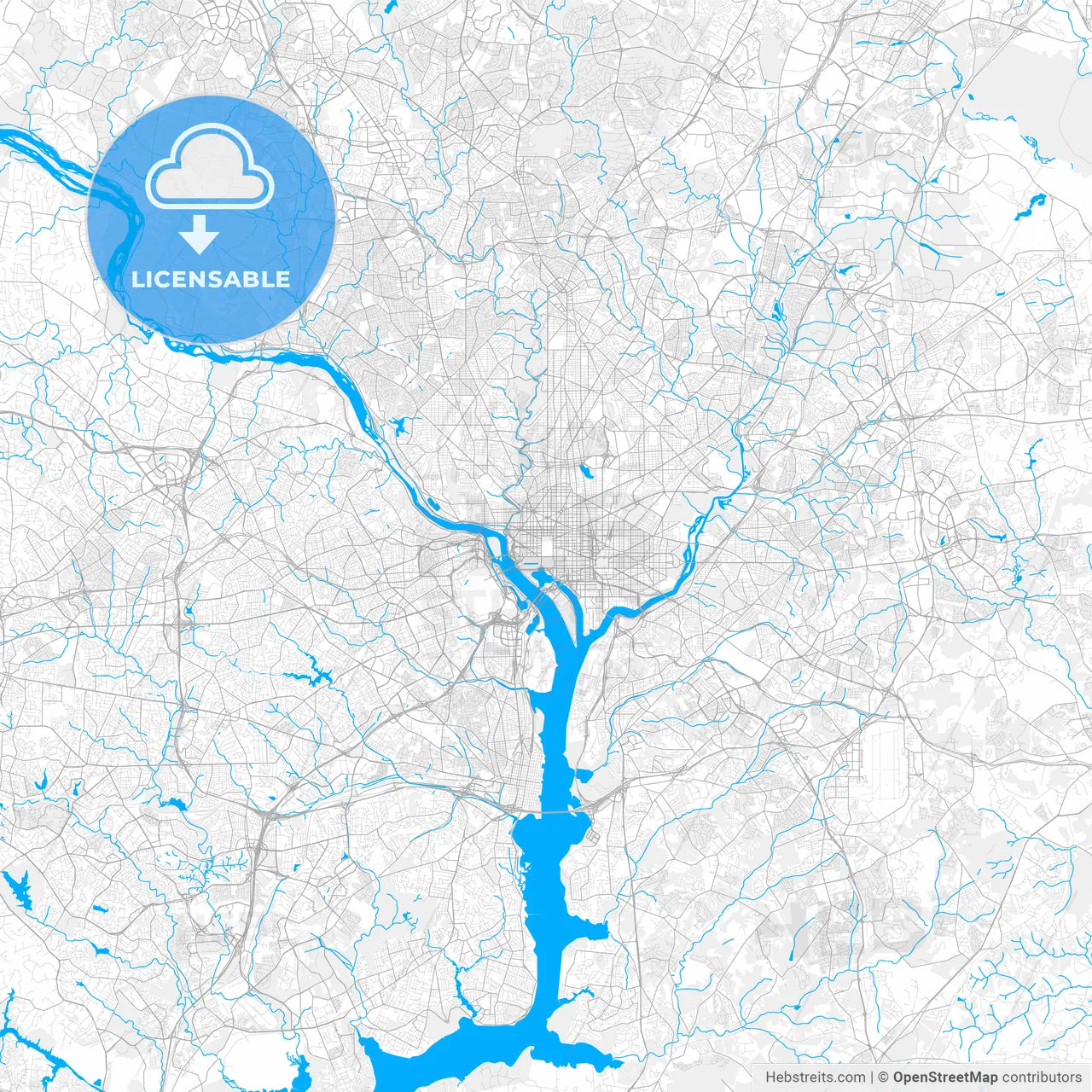 Rich detailed vector map of Washington, D.C., U.S.A.
