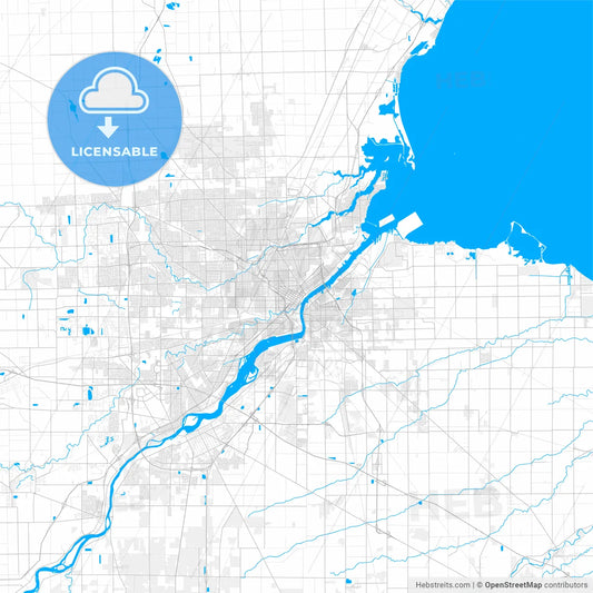 Rich detailed vector map of Toledo, Ohio, U.S.A.