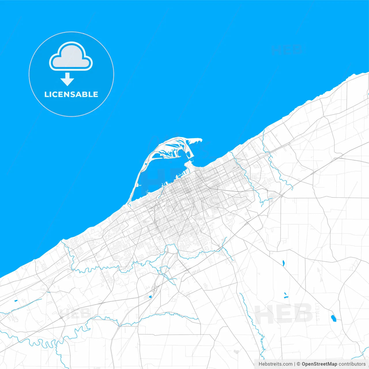 Rich detailed vector map of Erie, Pennsylvania, USA