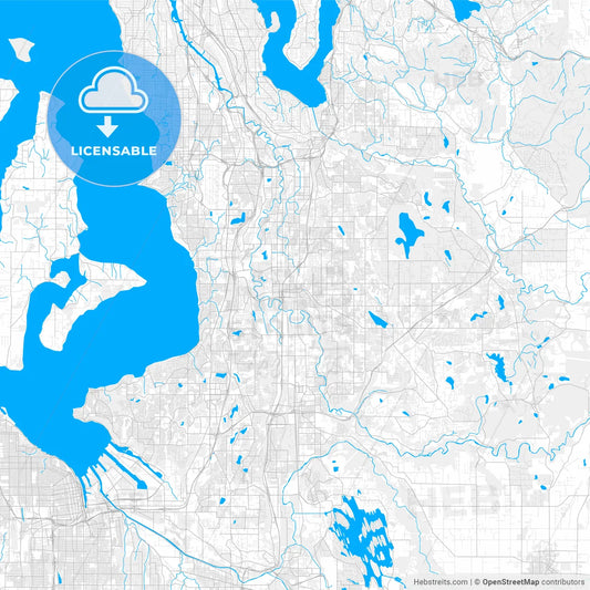 Rich detailed vector map of Kent, Washington, USA
