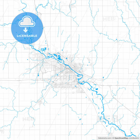 Rich detailed vector map of Waterloo, Iowa, USA