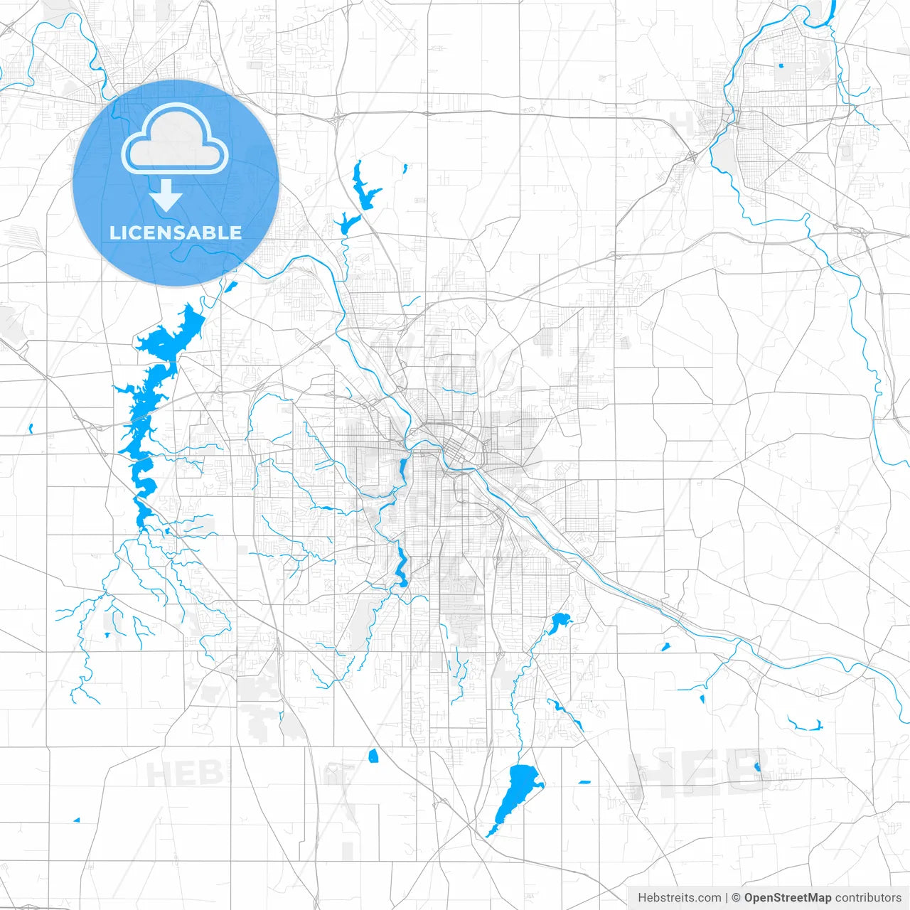 Rich detailed vector map of Youngstown, Ohio, USA