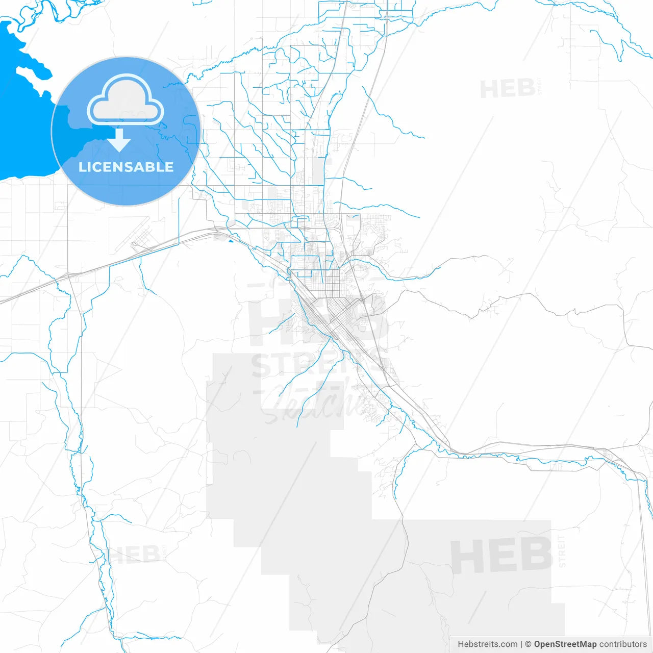 Rich detailed vector map of Pocatello, Idaho, USA
