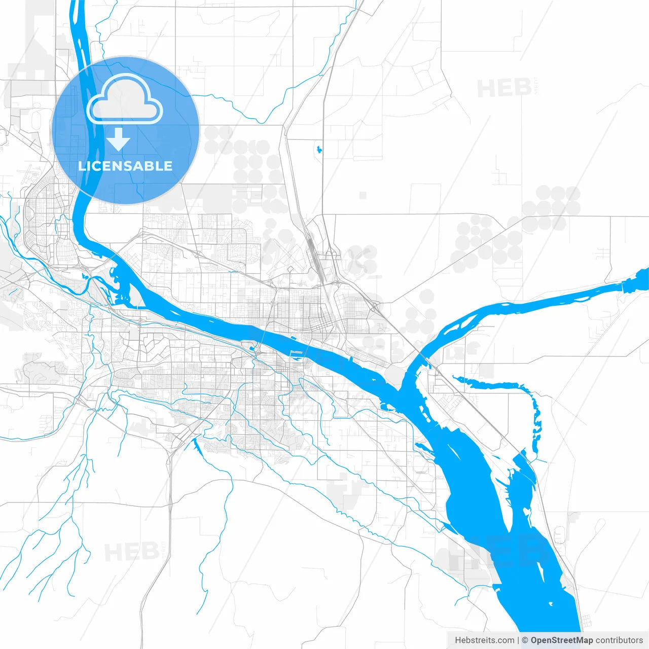 Rich detailed vector map of Pasco, Washington, USA